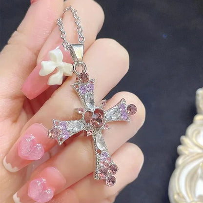 Collier femme pendentif strass rose et violet
