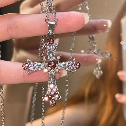 Collier femme pendentif strass rose et violet