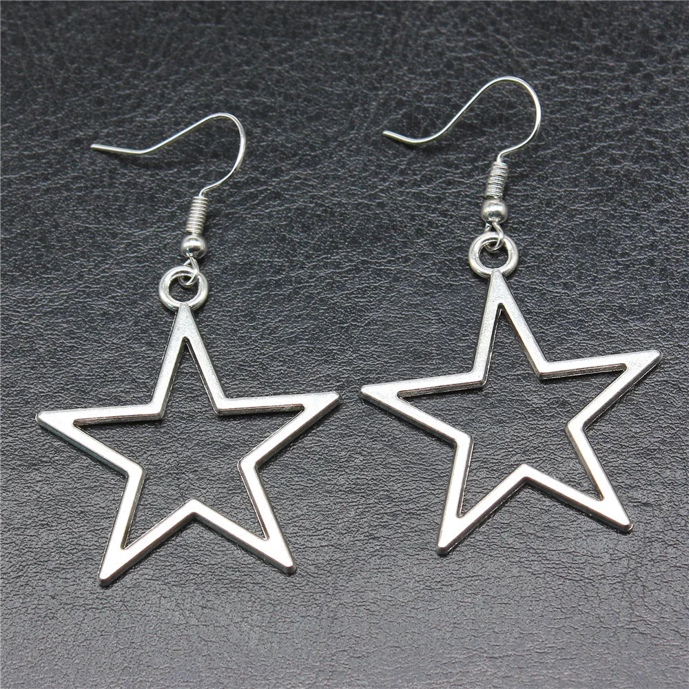 Boucles d'oreilles pendantes antiques étoile creuse au design simple