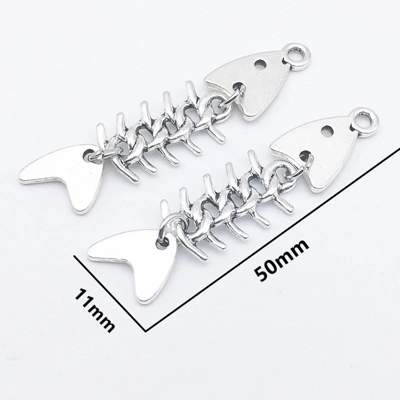 Boucles d'oreilles en os de poisson faites à la main, design simple, couleur argent antique