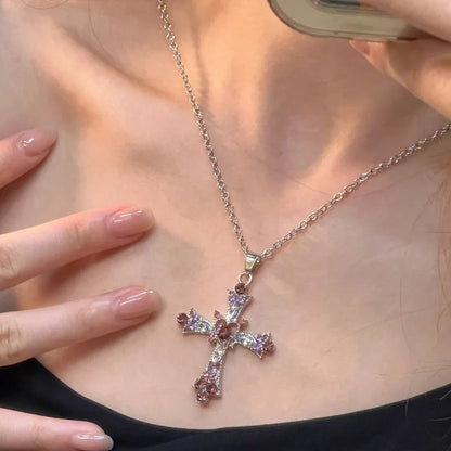 Collier femme pendentif strass rose et violet