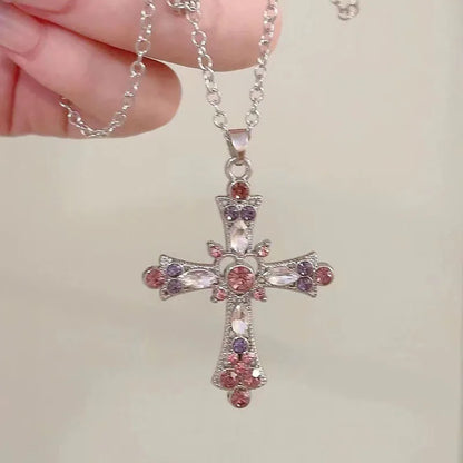 Collier femme pendentif strass rose et violet